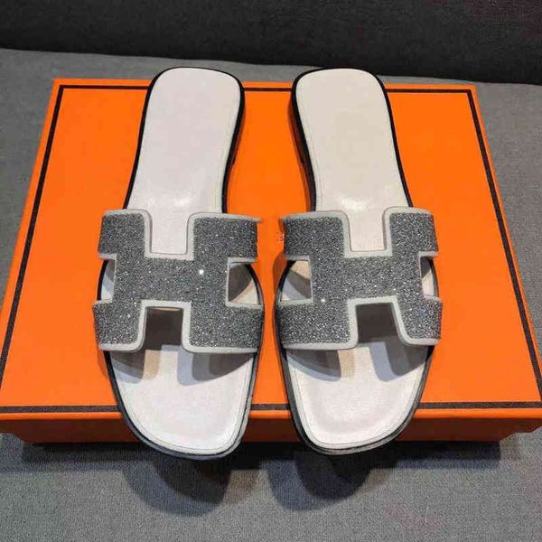 

orans slipper slides designer herme h slippers 2022 new style spring and summer fashion versatile out flash diamond women's net red ins, Black