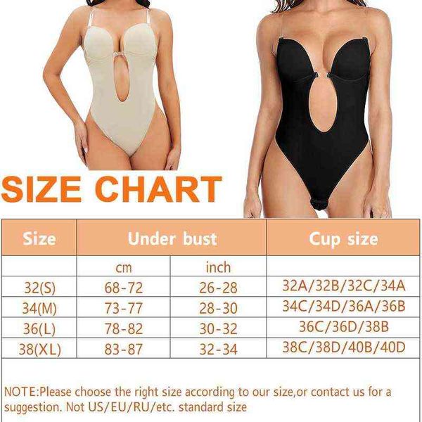 

nxy bodysuit shapewear deep v-neck body shaper backless u plunge thong women clear strap padded push up corset waist trianer 220613