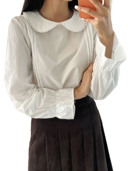 

dazy doll collar flounce sleeve seam detail blouse 79md#, White