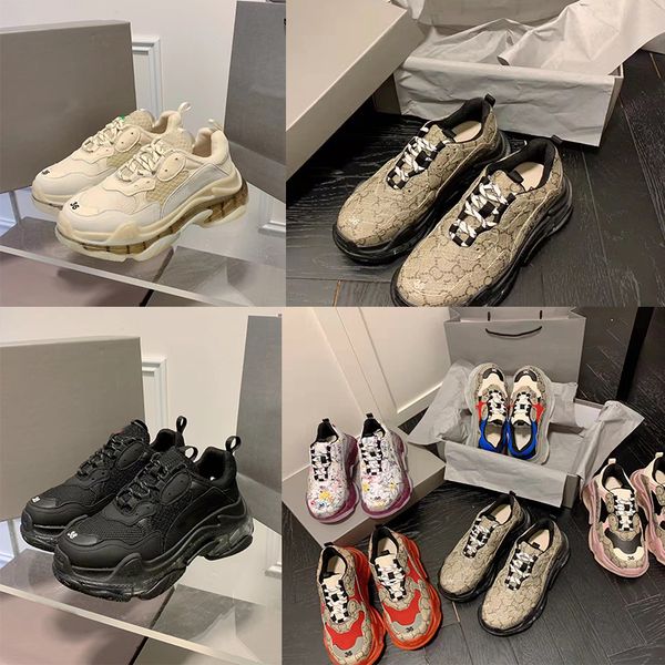 

17fw pairs clear sole triple sneakers men women casual shoes fashion crystal bottom sneaker designer trainers shoe rainbow, Black