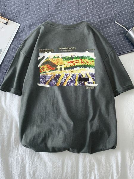 

men oil paint and slogan graphic tee q1sn#, White;black