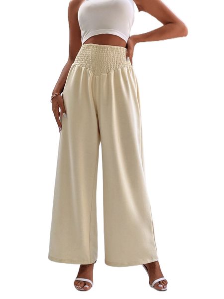 

shirred high waist wide leg sweatpants 17nj#, Black;white