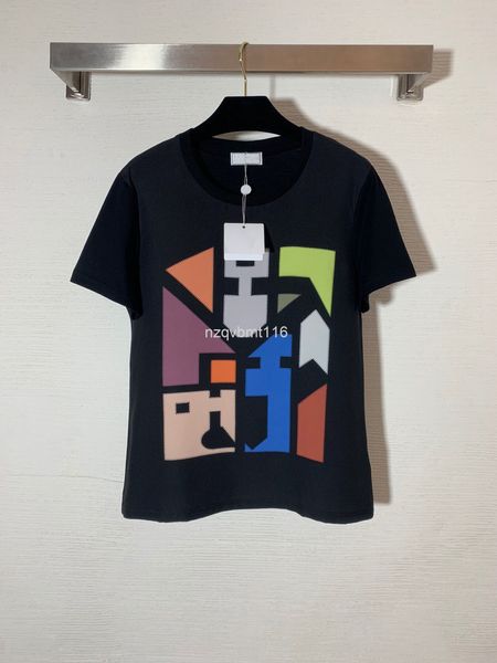 

women's t-shirt 21 summer cool breathable geometric print front silk panel back cotton short sleeve, White