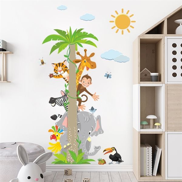 Hayvanlar hindistan cevizi ağacı duvar sticker oturma odası çocuklar için ev dekorasyon duvar yatak odası duvar kağıdı çıkarılabilir çizgi film çıkartmaları 220607