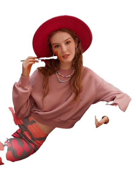 

x lydia jiang drop shoulder solid pullover z4sz#, Black