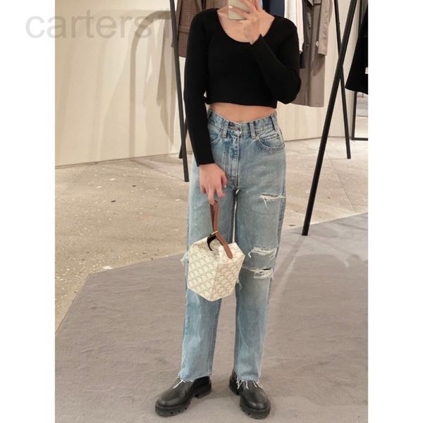 

women's jeans designer high version ce family style highlights treasure jeans 22 spring and summer fashion versatile washed hole lace s, Blue