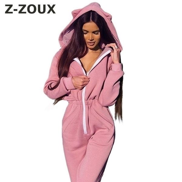 

zzoux women jumpsuit hooded long sleeve cute sweatshirt rompers jumpsuit high waist plus size rompers autumn winter y200106, Black;white