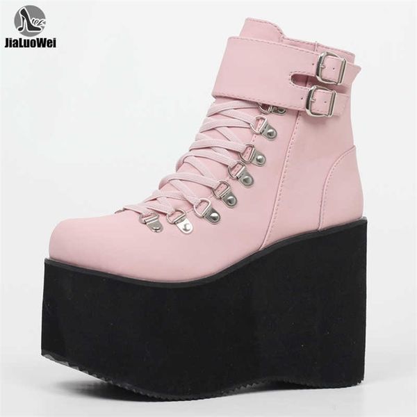 

jialuowei 11cm high heel unisexs lolita punk fashion gothic creepers shoes halloween costumes steampunk ankle boots size515 210911, Black
