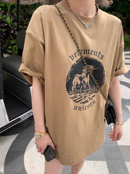 

women's t-shirt designer 22 spring and summer new xiaozhongchao brand british unicorn half sleeve casual print oversize short t-shirt, White
