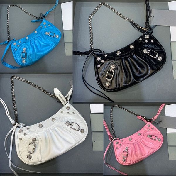 

le cagole mini purse bags chain crocodile embossed with rhinestones aged-silver hardware shoulder motoraycle crocodile small bag women lux e
