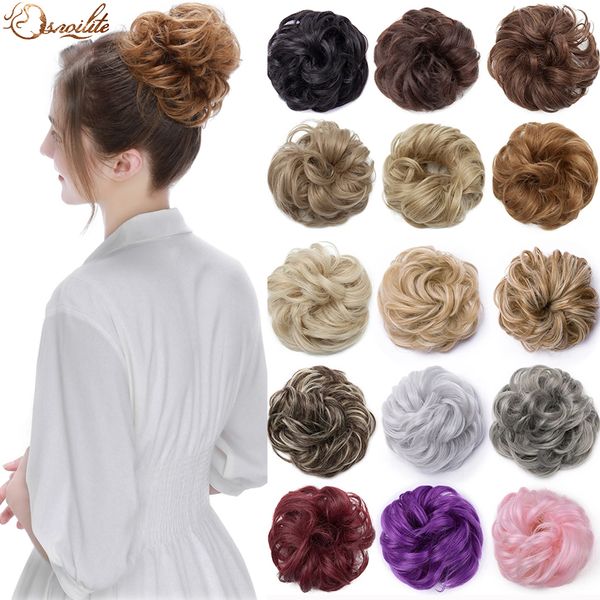 

costume accessories snoilite 56color synthetic elastic band chignon hair extension scrunchies bun hair updo donut fake hair hairpiece for wo, Silver