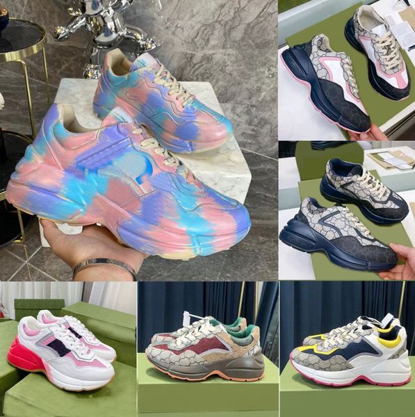 

luxury designer rhyton sneakers women mens casual shoes vintage trainers beige chaussures strawberry wave mouth sneaker dad shoe size 35-46, Black