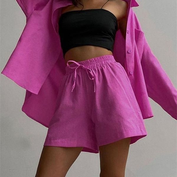 

women tracksuit shirt shorts two piece set green long sleeve shorts suit summer casual female single breasted outfits 220627, Gray