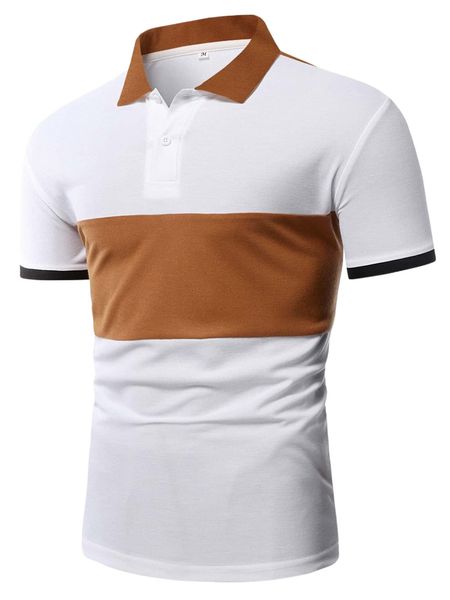 

men colorblock half button polo shirt 9132#, White;black