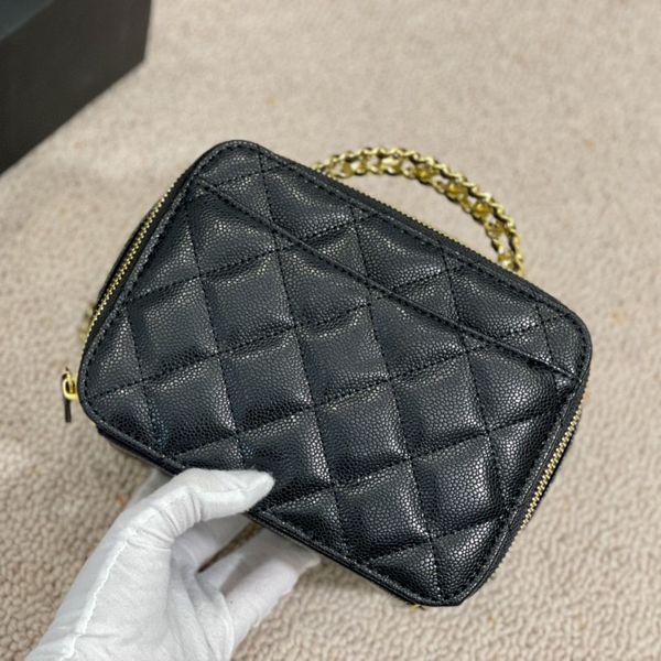 

22p womens mini vanity cosmetic case box bags quilted gold metal hadle totes multi pochette camera purse outdoor sacoche luxury designer han