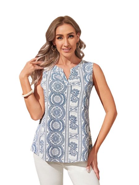 

emery rose geo & floral print notched 86mj#, White