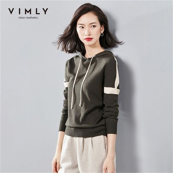 

vimly spring autumn women patchwork knitted pullovers fashion hooded loose long sleeve casual female hoodies 99291 201216, Black