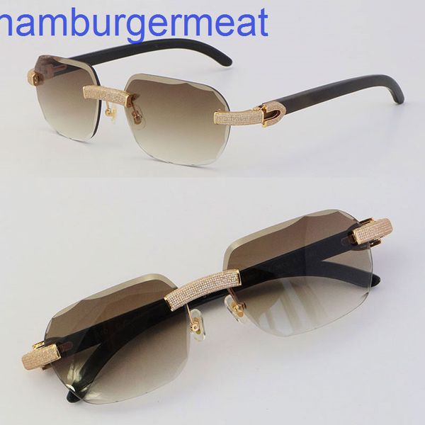 

2022 new black buffalo horn sunglass rimls micro-paved diamond set sun glass men women with c decoration rocks wire frame glass male and, White;black