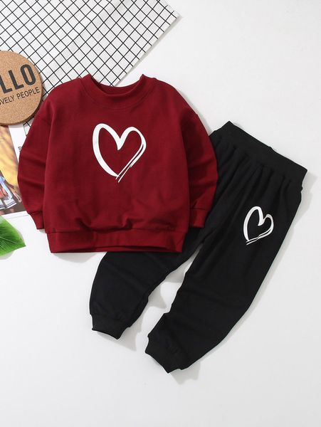 

toddler girls heart print sweatshirt & sweatpants she, White