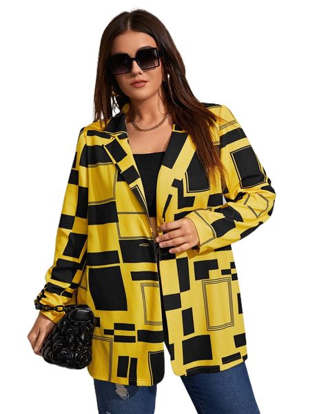 

plus geo print blazer w7yd#, Black