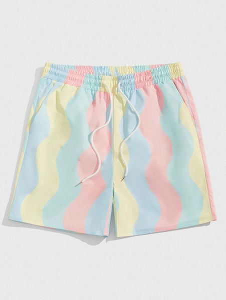 

romwe guys colorblock drawstring shorts 43s9#, White;black