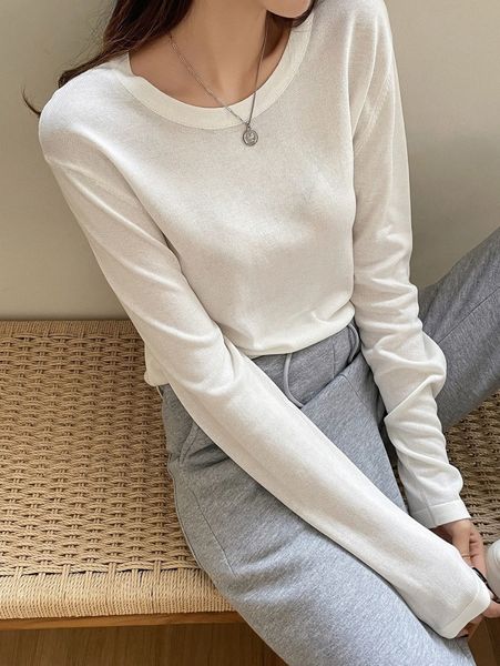 

dazy solid ribbed knit sweater g23e#, White;black