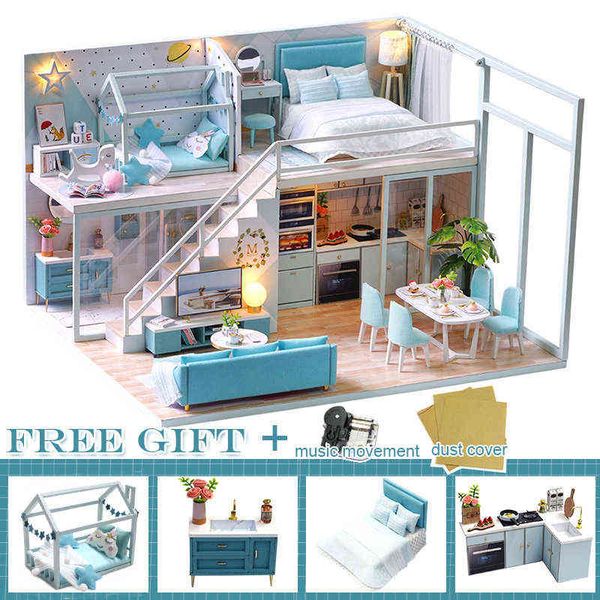

diy dollhouse wooden doll houses miniature doll house furniture kit toys casa for children christmas gift doll furniture cottage aa220325