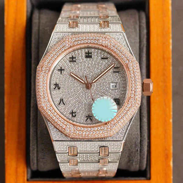 

diamond watch automatic mechanical mens watches 40mm with diamond-studded steel life waterproof wristwatches for men wristwatch montre de, Slivery;brown