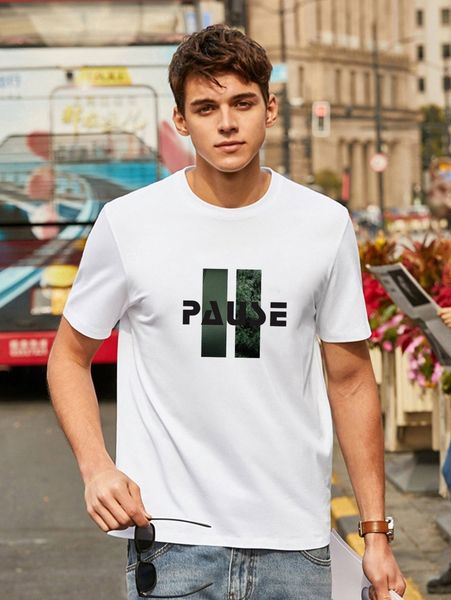 

men letter & leaves print tee m8dk#, White;black
