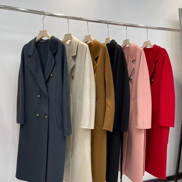 

mm women's clothing designer coat luxury brand max long jacket double-sided water ripple cashmere coats fashion british style, Black