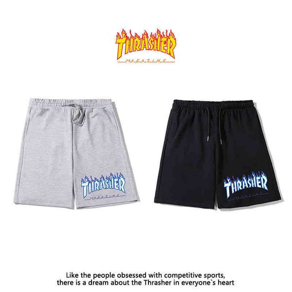 

2022 new american designer luxury fashion brand printed flame sport loose pair shorts, Black