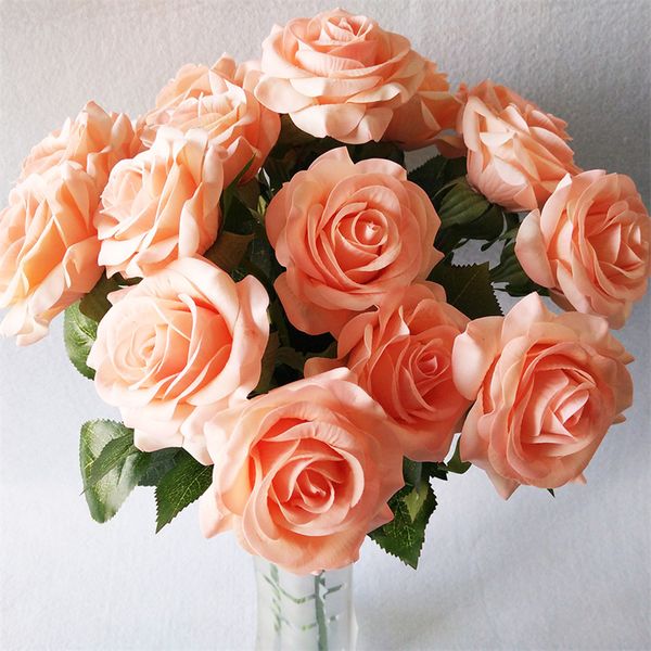 45cm comprimento flor artificial rosa vermelha rosa luz amarela decoração de casamento simulação de seda rosas flores