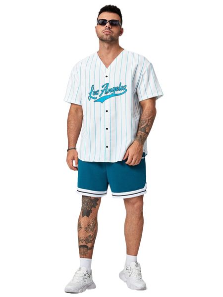 

extended sizes men letter graphic striped v neck shirt s6we#, White;black