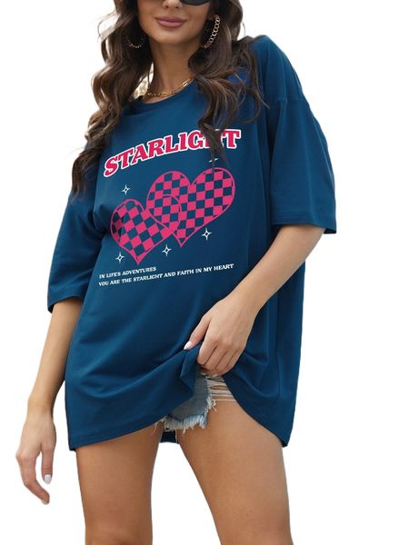 

heart & slogan graphic drop shoulder tee k7uo#, White