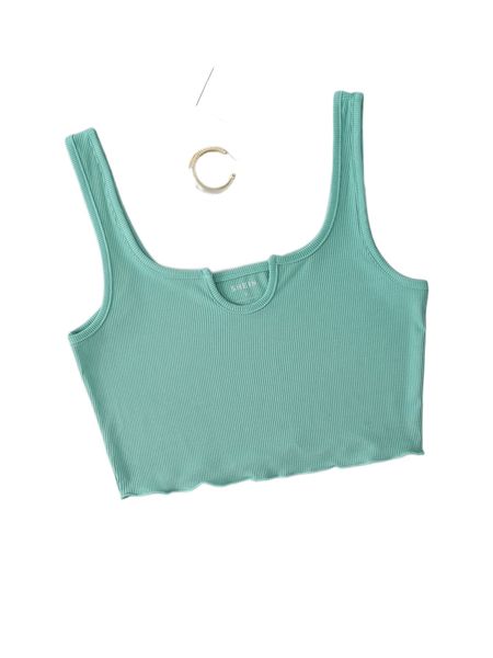 

lettuce trim rib-knit notched neck crop tank u7ub#, White