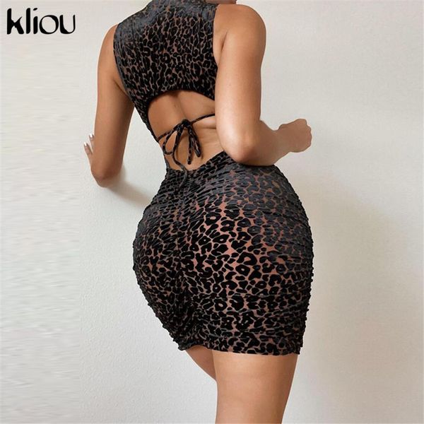

leopard mesh mini dress women midnight party wear sheath slim bandage lace sleeveless backless female clubwear, Black;gray