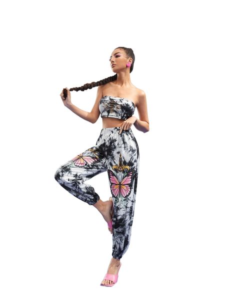 

x madujune sword and butterfly print tie dye sweatpants o8tm#, Black;white