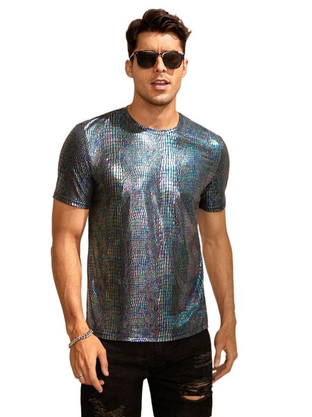 

men holographic crocodile print tee r7tg#, White;black