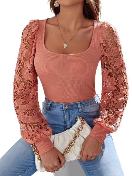 

contrast lace lantern sleeve 629t#, White