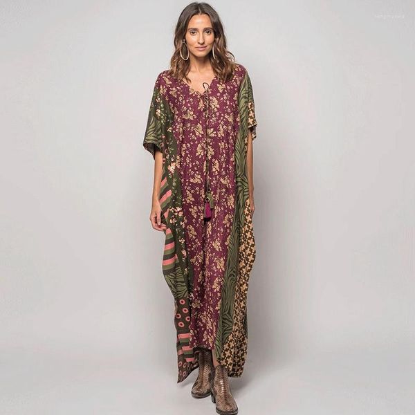 Freizeitkleider Mumu-Kleid Boho rückenfrei tiefer V-Ausschnitt Sexy Maxi Damen-Kaftan Hawii Urlaub Strand vertuschen Luxe Dubai-Kaftan-Robe