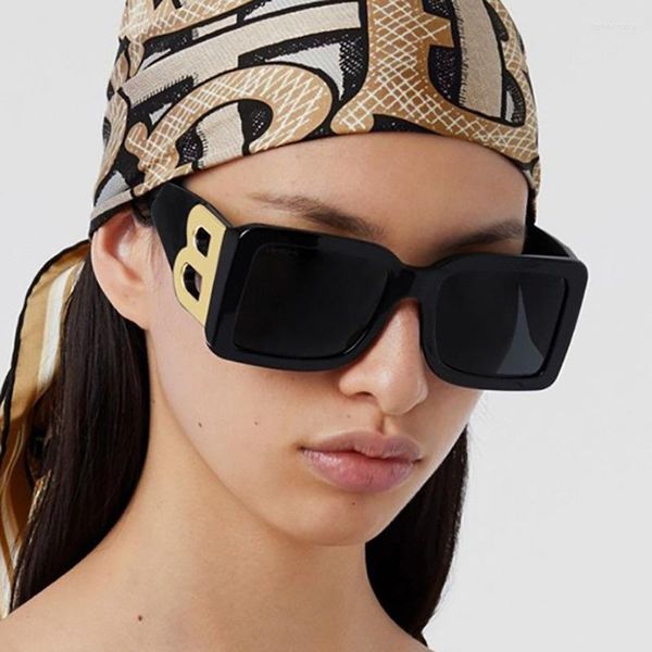 Óculos de sol retrô em forma de B feminino grande armação quadrada tendência óculos UV400 vintage guarda-sol Óculos de solÓculos de sol Belo22