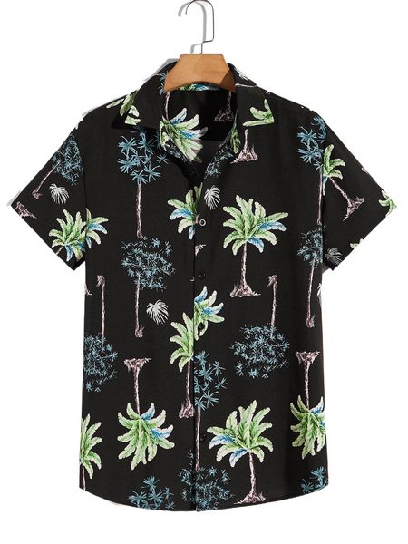 

romwe guys tropical print shirt t2xx#, White;black