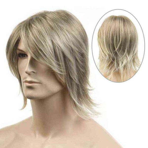 Мужские волосы синтетические парики Aimisi Fiber Faint Faint Yellow Mid длина длиной прямой косплей Toupee для человека 0527