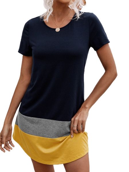 

c.olor b.lock t.ee d.ress p8k2#, Black;gray