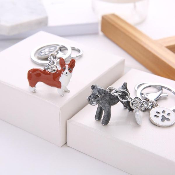 Keychains Mode 3D -Haustierhund niedlicher Hunde Key Ring Border Collie Shelti Husky Metal Car Schlüsselbund Schmuck Schmuck Frau Tasche Charme Geschenk