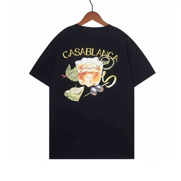 

casablanca designer t shirt mens white wine glass letter printing tee cotton fashion casual round neck short sleeve t shirt couple wear, White;black