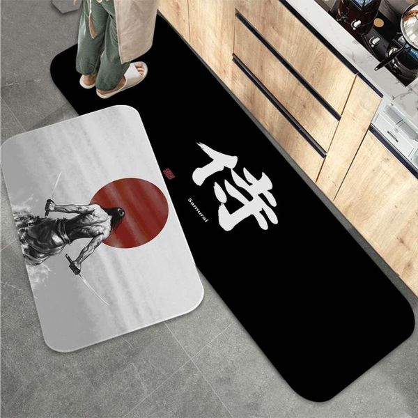 Teppiche, japanischer Bushido-Samurai, bedruckt, Flanell, Bodenmatte, Badezimmer-Dekor, Teppich, rutschfest, für Wohnzimmer, Küche, Willkommens-Fußmatte, Teppiche
