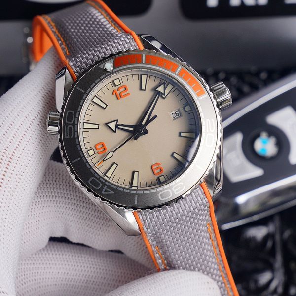 

designer brand watchs men's automatic mechanical ceramic watch 43.5mm tape sliding buckle swimming watch sapphire luminous sports watch, Slivery;brown
