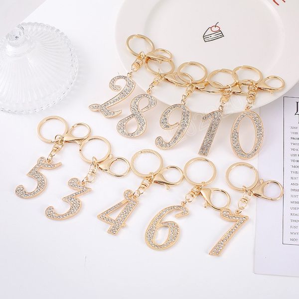 Algarismos árabes-chave de liga de zinco da liga de zinco Figura Figura Keychain 0-9 Golden Lucky Number for Women Bag Car Pingente Keyring Keyfob