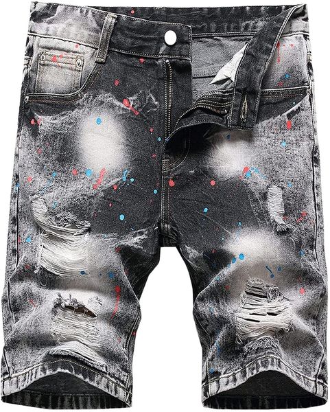 

casual ripped denim shorts with repair rips moto biker jeans shorts distressed stretchy jean short pants b8v1#, White;black